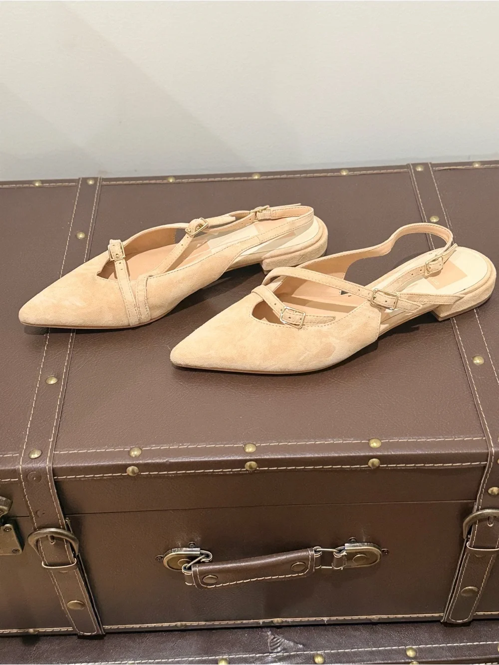 Dolce Vita Beige Suede Pointed-Toe Slingback Flats